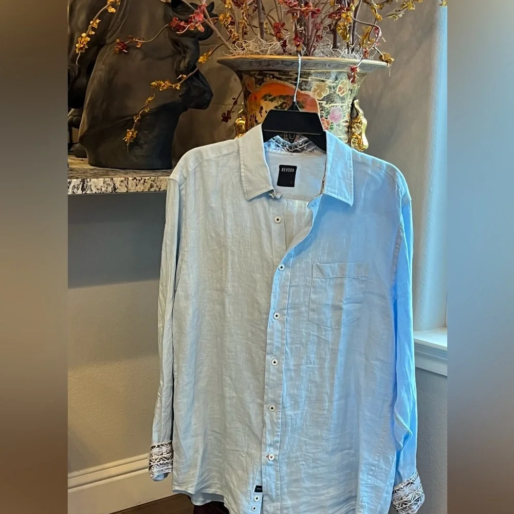 Unisex linen button down top by Benson - Picture 6 of 6